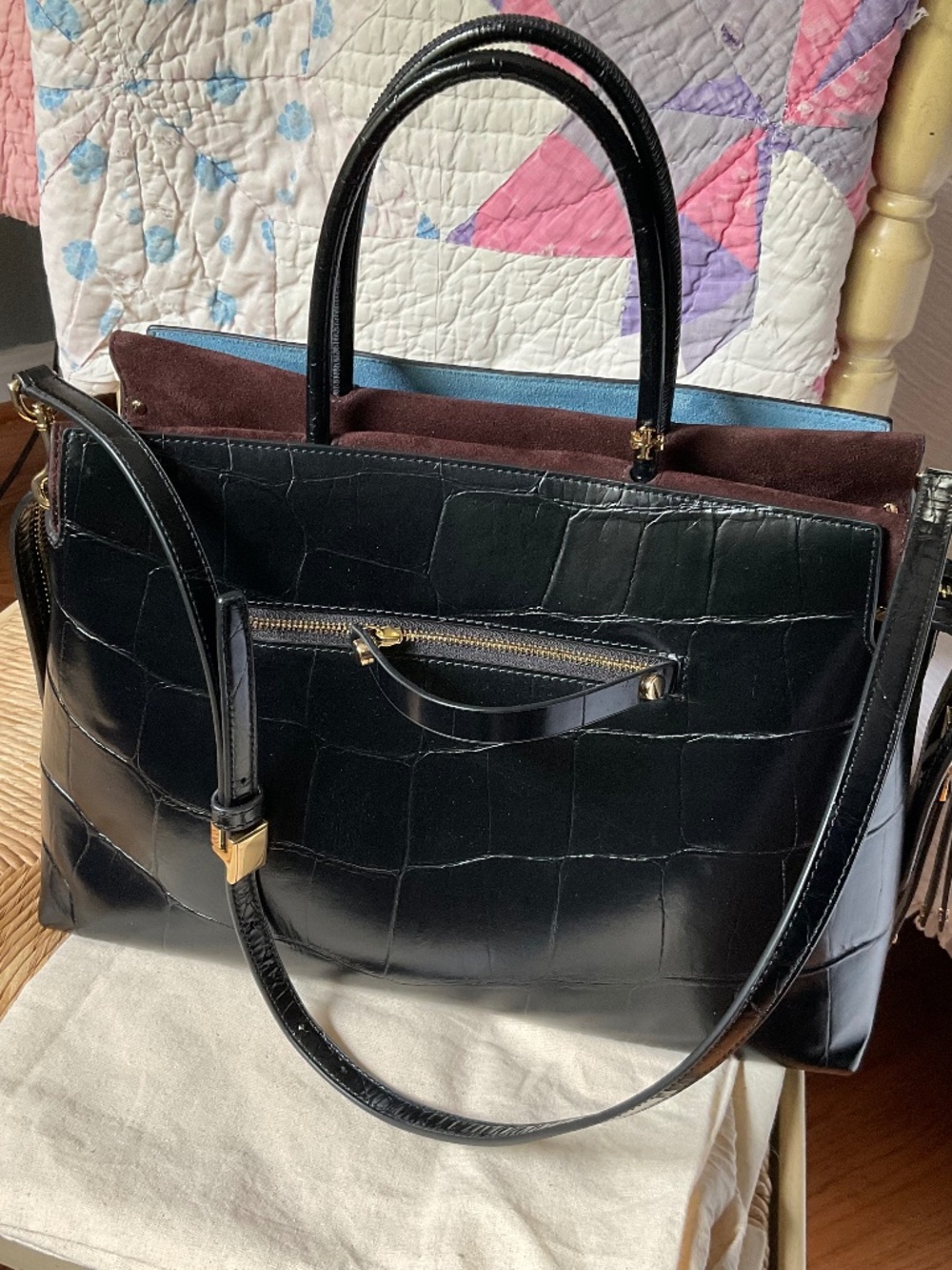 Tory Burch Mercer Croc Embossed large satchel
